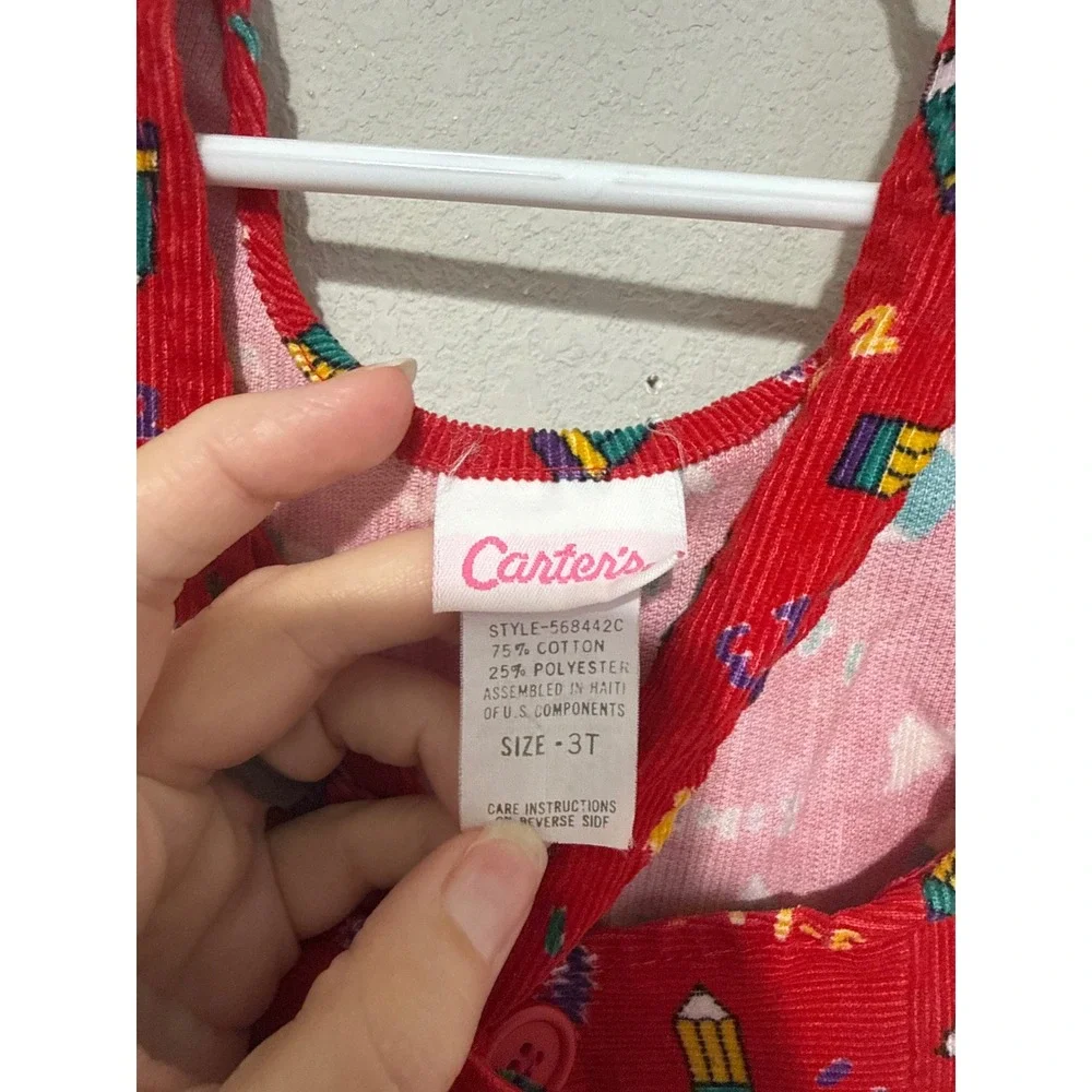 Carter's Corduroy Jumper Dress Kids 3T Red Vintage School Pencil Math Print